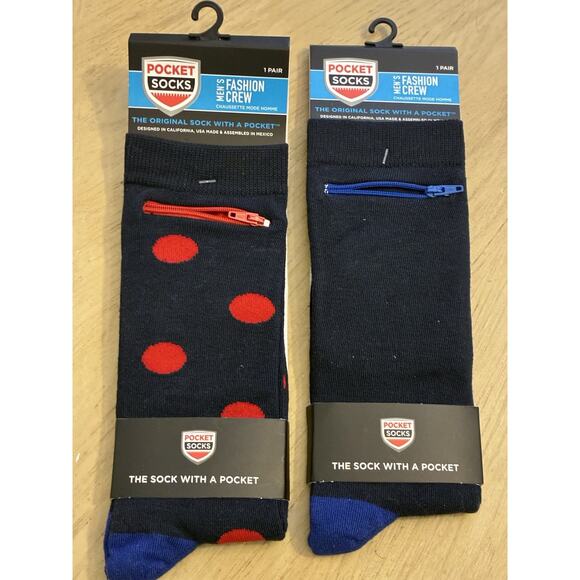 NEW Pocket Socks Zipper Holds Money Credit Card ID Polka Dot Womens 9-13 Lot 2 - Picture 6 of 7